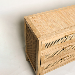 Neutral Rattan & Wood Accent Dresser