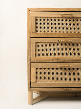 Elevated Neutral Rattan & Wood Accent Dresser