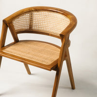 Thumbnail for Curved Rattan Teak Wood Armed Dining Chair