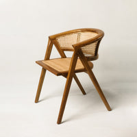Thumbnail for Curved Rattan Teak Wood Armed Dining Chair
