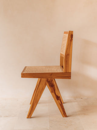 Jeanneret Teak Wood Rattan Side Chair